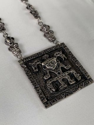 Mr Mexico Mexican 900 Sterling Silver Mayan Aztec Man Link Necklace Pendant