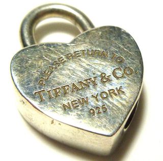 Please Return To Tiffany & Co Sterling Silver Heart Padlock Lock Charm Pendant