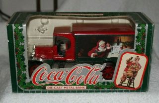 Vintage 1993 Coca - Cola Die - Cast Metal Christmas Santa Truck Bank - In Package