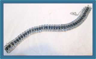 Sherman Sapphire & Sky Blue -.  50 Wd Three Row Baguette Cluster Style Bracelet Nr