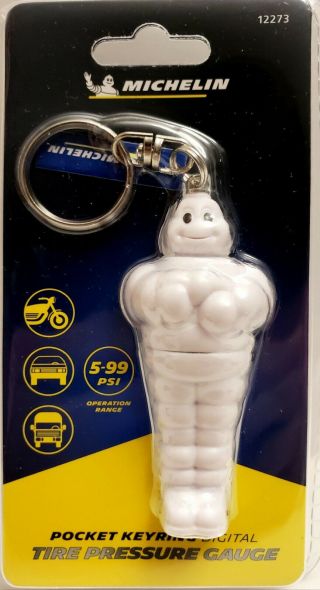 Michelin Man Advertising Digital Tire Pressure Gauge Pocket Key Ring Tool 12273