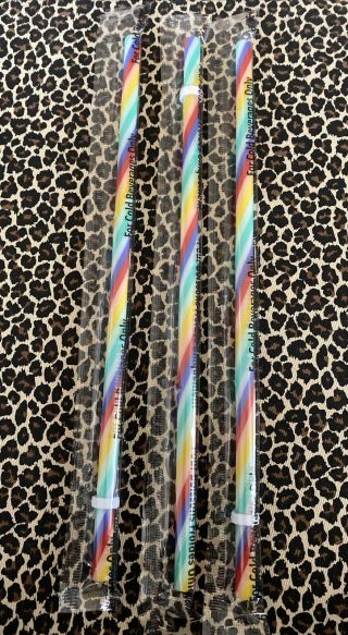 Starbucks Rainbow Straws For Reusable Cold Cups Candy Cane Wrapped Set Of 3