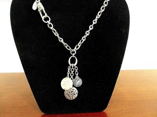 Signed Lois Hill Sterling Silver Chain Link Necklace W/3 Charms,  17 ",  50 Grams