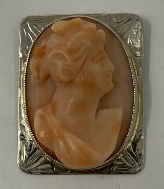 Victorian 10k Gold High Relief Carved Angel Skin Coral Cameo Pendant Brooch? Tlc