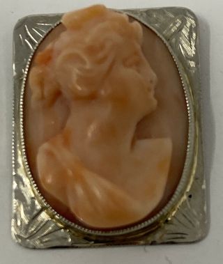 Victorian 10k Gold High Relief Carved Angel Skin Coral Cameo Pendant Brooch? TLC 2