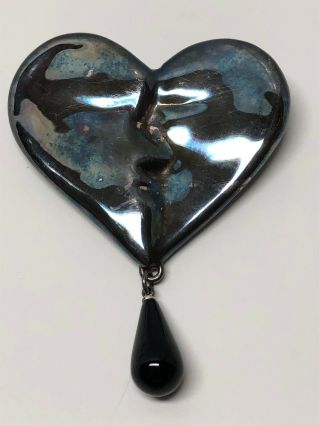Frederic Jean Duclos 925 Sterling Silver On Wax Signed Heart Pin Brooch 3 " X2.  5 "