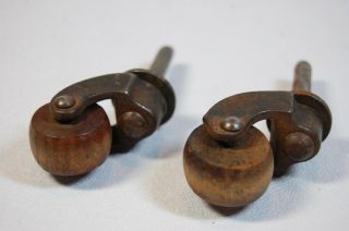 Two (2) Vintage Antique Small Metal Casters With Wood Wheels 3