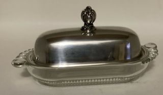 Antique Wm Rogers And Son Silverplate Butter Dish With Tear Drop Glass Bottom