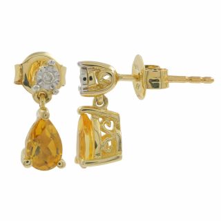 Ladies Estate 10k Yellow Gold Pear - Cut Citrine & Diamond Drop Dangle Earrings