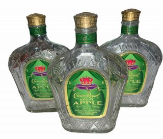 3 - Empty 750 Ml Glass Bottle Crown Royal Apple (no,  Box,  No Bag. )