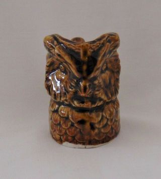 Vintage Glazed Ceramic Pottery Owl Toothpick Holder With Two Tiny Owls