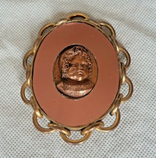 Unusual Victorian C1850 Baby Cast Portrait Mourning? Brooch – Signed