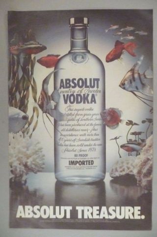 Absolut Vodka - Absolut Treasure Print Ad - 1987 Large 10.  5 " X 16 "