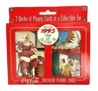 1995 Christmas Coca Cola Playing Cards Collectible Tin Limited Edition
