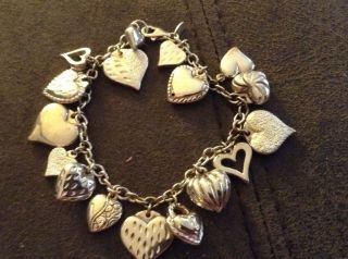 Jcm Puffy Hearts Charm Bracelet Sterling Silver.  925 Qvc