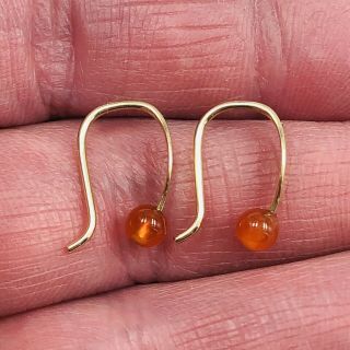 Designer Ed Levin Signed 14k Yellow Gold Carnelian Hook Dangle Pierced Earrings