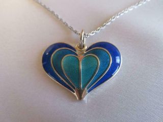 David - Andersen Norway 925 Sterling Silver/blue Enamel Heart Pendant 17 - 240
