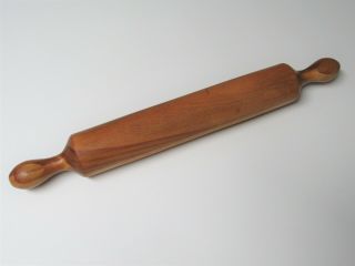 Solid Maple Kitchen One Piece Wood Rolling Pin 17 - 1/2 " Long - Vgc