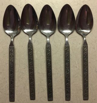 5 Piece Gold Standard Night Blossom Stainless Flatware 7 " Tea Spoons