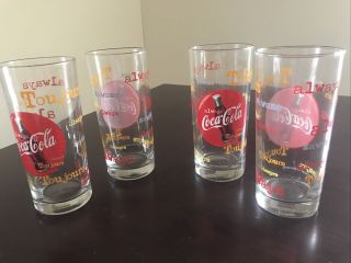 1999 Always Coca Cola Drinking Glasses.  Set Of 4 In A Coca Cola Tin With Lid.