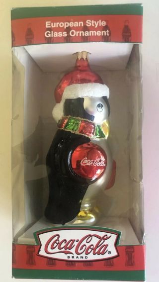 Kurt Adler Coca Cola Penguin Ornament Blown Glass Christmas Ornament 2001