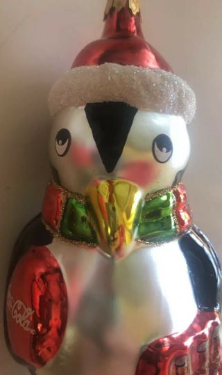 Kurt Adler Coca Cola Penguin Ornament Blown Glass Christmas Ornament 2001 2