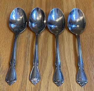 Oneida Usa Arbor Rose Stainless 6 7/8 " Oval Soup Spoons Set Of 4