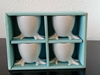 Set Of 4 Bia Cordon Bleu White China Chicken Feet Egg Cups Holiday Home Easter