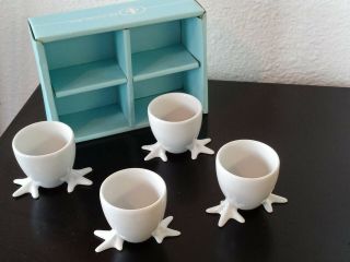 Set of 4 BIA Cordon Bleu White China Chicken Feet Egg Cups Holiday Home Easter 2