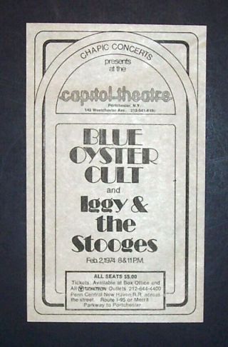 Iggy Pop & The Stooges Raw Power Era Blue Oyster Cult Capitol Theatre Ny 1974 Ad