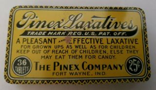 1914 Pinex Laxative Tin Vintage Old Stock Fort Wayne Ind.  Made Usa Vintage
