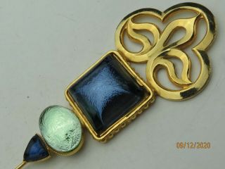 Philippe Ferrandis Paris Gold Tone Blue - Green Iridescent Glass Pin