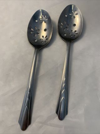Set Of 2,  8 Inch Ekco Stainless Steel Daisy Pattern Slotted Serving Spoons Usa