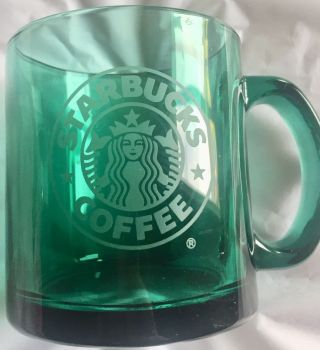 Euc Starbucks Coffee Mug Mermaid Logo Etched Green Glass Mug Cup Made In Usa