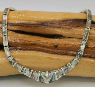 Vtg Mexico 950 Silver Abalone Hinged Panel Link Necklace 80 Grams 18 " Taxco
