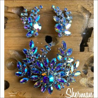 Sherman “abstract Flower” Brooch/earrings ✨starlight✨swarovski.  Rare
