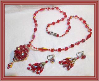 Sherman Siam Red - Single Strand Faceted Bead & Mirror Ball Pendant Necklace Set