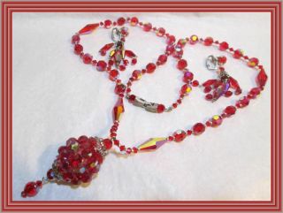 Sherman SIAM RED - SINGLE STRAND FACETED BEAD & MIRROR BALL PENDANT NECKLACE SET 2