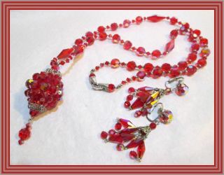 Sherman SIAM RED - SINGLE STRAND FACETED BEAD & MIRROR BALL PENDANT NECKLACE SET 3