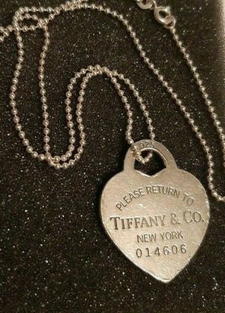 Tiffany & Co.  Sterling Silver Large Heart " Return To Tiffany " Charm W /18 " Chain