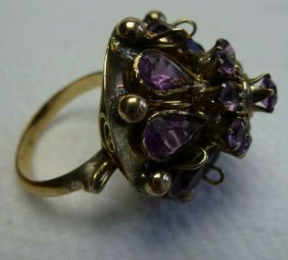 Antique Vintage 10k Gold Cocktail Ring Tall Purple Stones