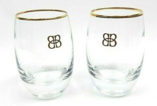 2 Baileys Rocks Bar Glasses Rounded Heavy Base Gold Bb And Rim