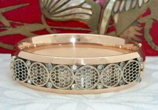 Wide C1910 Antique 14k Rose Gold Gf Jewelled Honeycomb Mesh Bangle Bracelet
