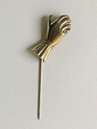 Stunning Antique Georgian 9ct Gold & Turquoise Fede Hand Stick Pin