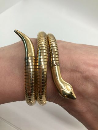 Art Deco Egyptian Revival Rolled Gold Coiled Snake Bangle St Germany