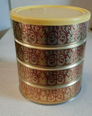 Vintage Folgers Coffee Tin Can With Lid 7  Retro Gold & Red Holiday Design