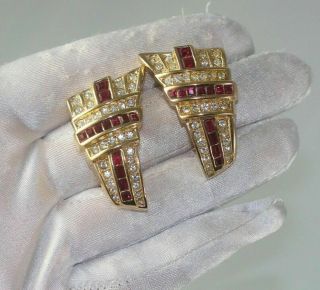 Fab Vintage Couture Christian Dior Statement Earring Faux Ruby Rhinestones