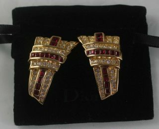Fab Vintage Couture Christian Dior Statement Earring Faux Ruby Rhinestones 2