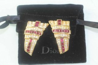Fab Vintage Couture Christian Dior Statement Earring Faux Ruby Rhinestones 3