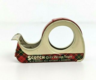 Vintage Scotch Brand Gift Tape Christmas Metal Tin Dispenser 3m W/ Red Tape